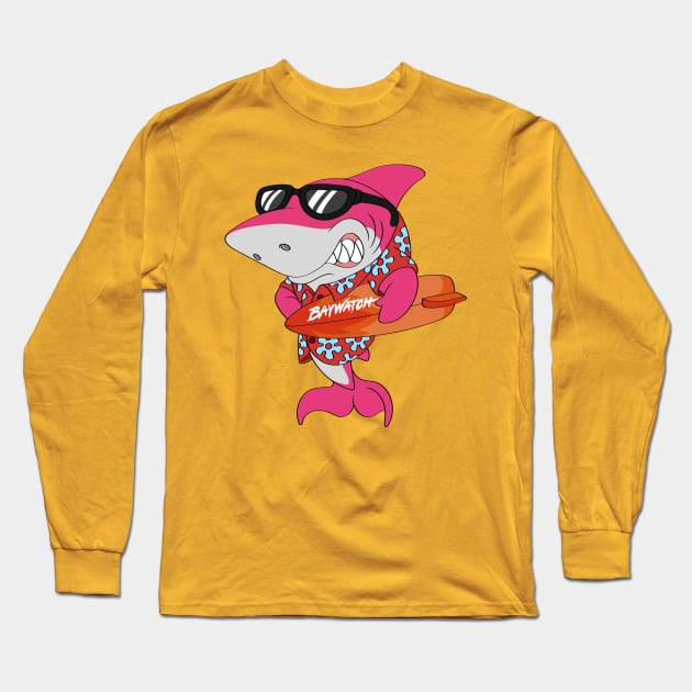 Mitch The Daddy Shark Baywatch Guard - Pink Sharky Version Long Sleeve T-Shirt by Celestial Crafts